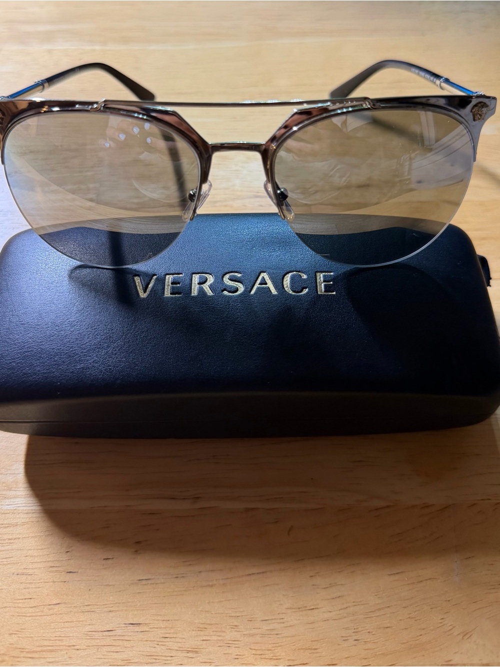 Versace Brown Gradient Aviator Sunglasses with Gold Accents
